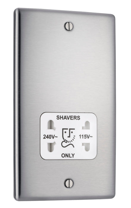 BG NBS20W Nexus Metal Dual Voltage Shaver Socket - White Insert - Brushed Steel - westbasedirect.com