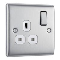 BG NBS21W Nexus Metal Single Socket 13A - White Insert - Brushed Steel