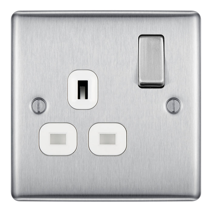 BG NBS21W Nexus Metal Single Socket 13A - White Insert - Brushed Steel - westbasedirect.com