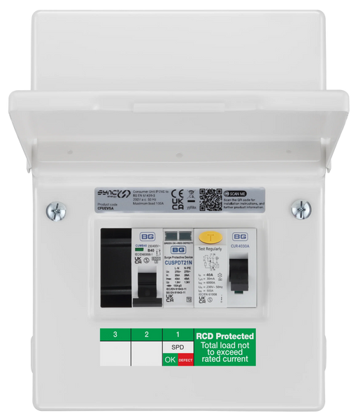 Sync Energy CFUEV5A 5 Module IP20 Metal Metal EV Charger Circuit Protection with 40A 30mA Type A RCD, 40A B Curve MCB & Type 2 SPD - westbasedirect.com