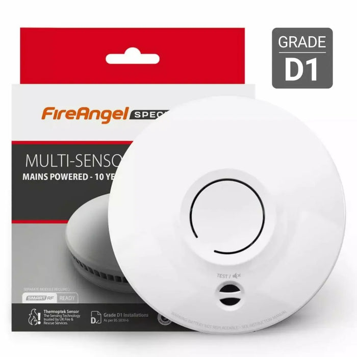 FireAngel SM-SN-1 Mains Powered Multi-Sensor Smoke Alarm with 10 Year Battery Lithium Back-up - westbasedirect.com