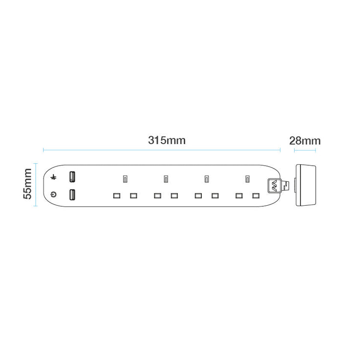 Masterplug 4 Socket 4m 13A Surge Extension Lead + USB White - westbasedirect.com