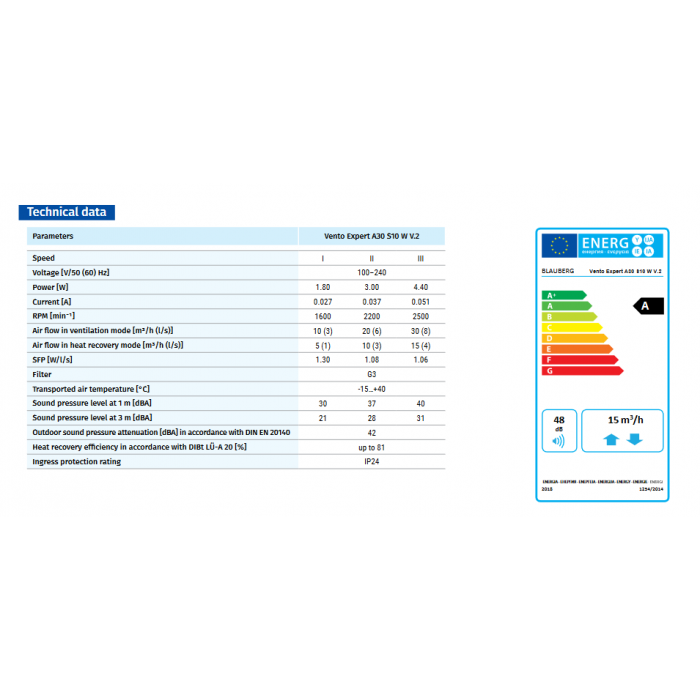 Blauberg VENTO-MINI-AIR-WHI Vento Mini-Air Decentralised Single Room Heat Recovery Unit - WiFi - White Cowl - westbasedirect.com